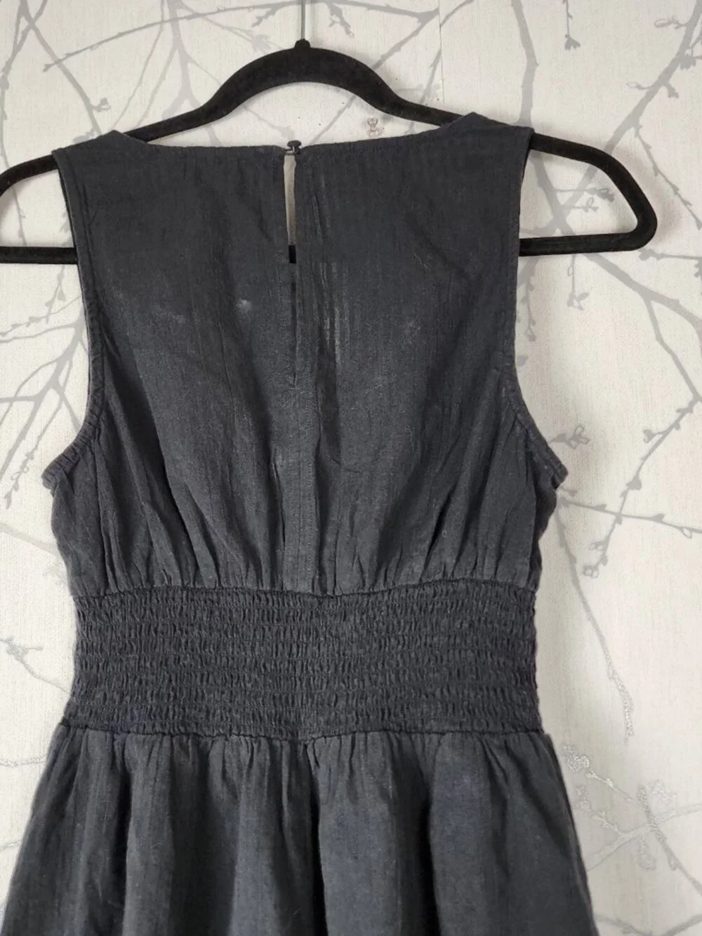 American Eagle Black Cotton Linen Smocked Wide Leg Jumpsuit - Picture 5 of 9